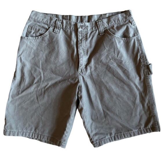 Wrangler Shorts Carpenter Size 34 Olive Green Gray Cotton Pockets 9” Inseam - Picture 1 of 7